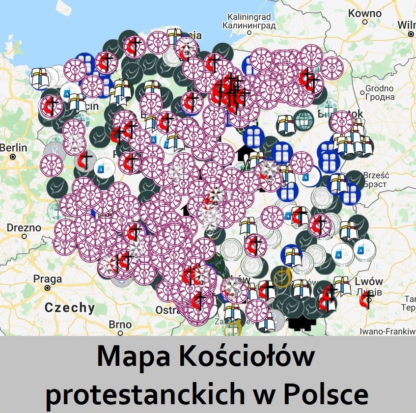 koscioly protestanckie w Polsce mapa menu