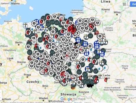 koscioly protestanckie w Polsce mapa slajder